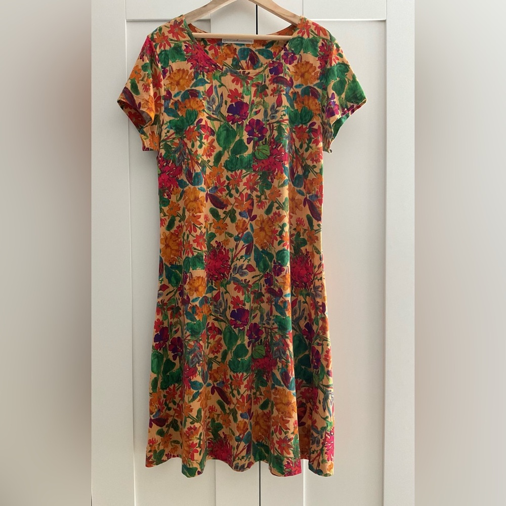 Women’s Peruvian Connection Pima Cotton Floral Short Sleeve A-Line Dress Size M